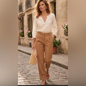 BUNDLE:NWT Trina Turk Embroidered Blouse (M)& Abercrombie Pleated Trousers(4/27)